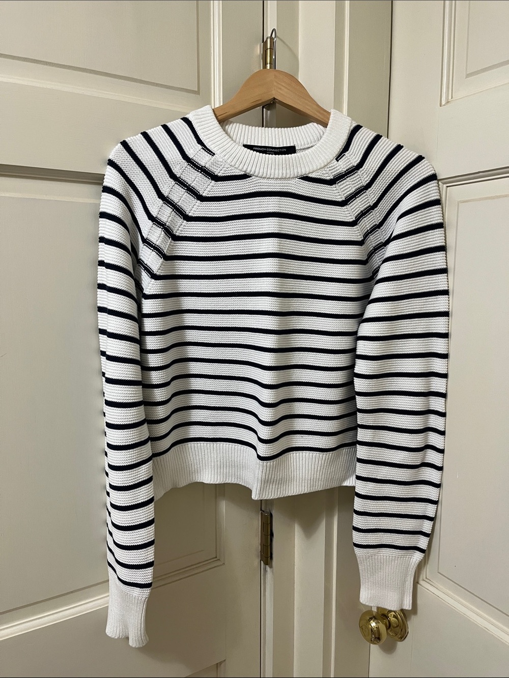 French Connection Black & White Striped Crewneck Sweater